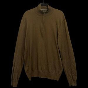 Banana Republic Mens Silk Cashmere Quarter Zip Sweater Olive Brown Large